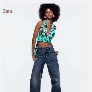 T0102109 BUNDLE Zara crop top M; ZARA WOMENS PRINT HALTER CROPPED TOP SZ SNWOT